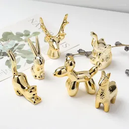 Decorative Figurines Small Gold Electroplate Ceramic Animal Swan Alpaca Dog Cat Rabbit Fox Deer Porcelain Home Desk Decoration