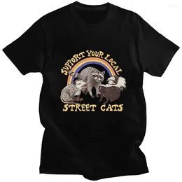Men's Polos Support Your Local Street Cats T Shirt Funny Raccoon Shirts Men Women Fashion Summer T-shirts Cotton Short Sleeve Streetwear