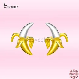 Stud Bamoer Fashion Cute Banana Earrings for Girl Genuine 925 Sterling Silver Yellow Fruit Ear Studs Lovly Valentines Day Jewelry zln240201