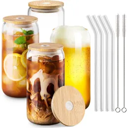 Mugs 16Oz Borosilicate Glass Beer Mugs With Bamboo Lids Can Shaped Non-Sublimation Cups Clear Jar Drinking Glasses Reusable Drop Deliv Dh4Nk