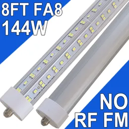 8ft LED -glödlampor, 144W 14400LM Super Bright, 6500K Dagsljus, FA8 Single Pin Light Tube Ballast Bypass, T8 T10 T12 Fluorescerande glödlampor Ersättningsskåp Usastock