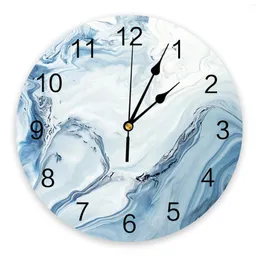 Zegary ścienne marmurowy płyn tekstura niebieska drukowana zegar nowoczesny cichy salon wystrój domu wiszący zegarek