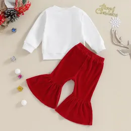 衣類セット生まれの幼児の女の子の女の子の最初のクリスマス服ロングスリーブスウェットシャツトップフレアパンツ秋のクリスマス服