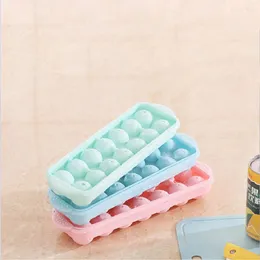 Baking Moulds 14 Grid 3D Round Balls Ice Plastic Molds Tray Home Bar Party Hockey Holes Making Box With Cover DIY Cube