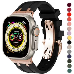 Assista Bandas Silicone Strap para Apple Band Ultra 2 49mm Sports Soft Pulseira IWatch Série 9 8 7 41 45mm 6 5 4 SE 44mm 42mm 38 40mm