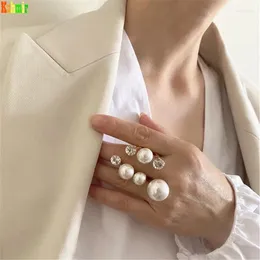 Кольца кластера Kshmir женские элегантные ретро супер большие жемчужные блестящие кристаллы нестандартной формы со стразами очаровательные корейские свадебные украшения кольцо