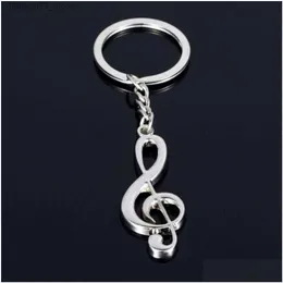 Schlüsselanhänger Lanyards Neuer Schlüsselanhänger Ring Silber vergoldet Musiknote Schlüsselanhänger für Auto Metall Musik Symbol Ketten Drop Lieferung Mode Zugang Dhng7 Q240201