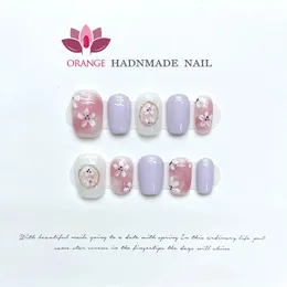 Costosa stampa su unghie coreana breve manicure pre-decorata copertura completa unghie finte con strass indossabile unghie fatte a mano 240201