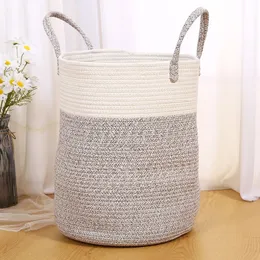 Cotton Rope Braided Dirty Clothes Basket Household Items Toys Storage Bag Living Room Bedroom Cloth Art 240223
