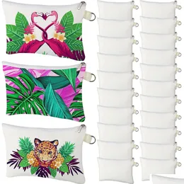 Party Favor Cosmetic Påsar Syfte Sublimation Blanks Diy Heat Transfer Makeup Iron On Zipper Canvas Pouch toalettety Pencil Bag For Mti- DH5RV