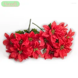 Dekorativa blommor 7 Silk Christmas Bridal Bouquet Wedding Decoration Home Vase Ornamental Flower Pot Artificial