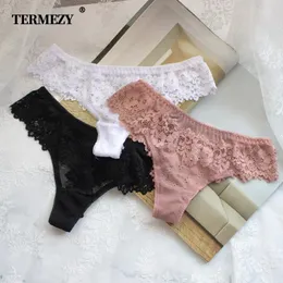 Calcinha feminina Termezy Mulheres Sexy Lace Lingerie Tentação Low-Cintura Bordado Thong Transparente Hollow Out Underwear