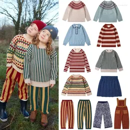 Clothing Sets In Stock European Kids Knitted Sweaters 2024 Winter Designer Girl Boy Striped Knit Pullover Sweater Pant Warm Clothes