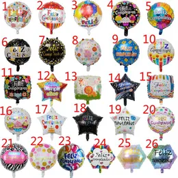 50 Stück / Los 18 Zoll Feliz Cumpleanos Spanische Geburtstagsballons runder Mylar-Heliumballon Happy Birthday Party Luftballoes2075
