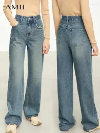 Jeans femininos amii minimalismo baggy mulheres 2024 outono escritório senhora solta reta retro comprimento total algodão denim calças 12343281