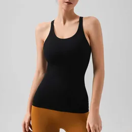 Yoga lu-88289 Çıplak Ebb to Street Long Tank Top Yüksek Elastik İplik Üstü sorunsuz arka fitness Rib Slimping için göğüs pedleri y 88 p p