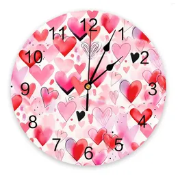 Relógios de parede Dia dos Namorados Aquarela Amor Mão Desenhada Relógio Impresso Moderno Silencioso Sala de estar Decoração de Casa Relógio Pendurado