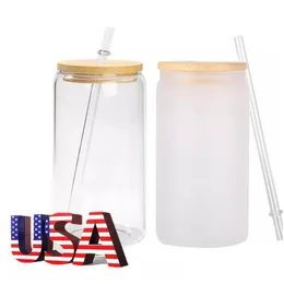 Tumblers Mazoho Usa Ca Warehouse Bk Atacado 16oz Clear Vidro Fosco Pode Sublimação Ampla Boca Jar Tumbler com tampa e St Drop Del Dhuvq