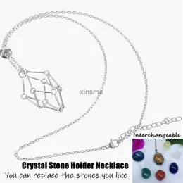 Chokers Crystal Stone Holder Necklace Empty Adjustable Crystal Cage Necklace DIY Jewelry Crystal Holder Stone Collecting Creative Gift YQ240201