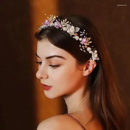 Copricapo Accessori per capelli da sposa retrò cinesi Copricapo con fascia per fiori intrecciata con perline fatti a mano per la fidanzata