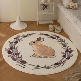 Tapetes kawaii quarto tapete dos desenhos animados coelho tapetes para sala de estar criança bebê playmat antiderrapante tapetes redondos decoração tapis