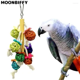 Other Bird Supplies Parrot Chewing Toy Colurful Rattan Ball Hanging Natural Wood Blocks Nest Cage Accessories For Large Medium Birds