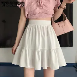 Gonne Gonna bianca a trapezio Donna Dolce stile preppy Semplice casual Elastico in vita Sottile incorporato Pentole di sicurezza Moda estate all'ingrosso