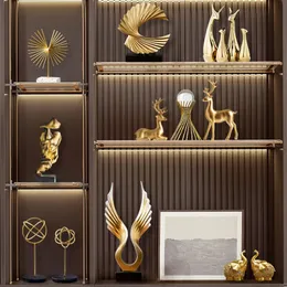 Acessórios de decoração para casa estatueta de ouro feng shui ornamentos de mesa de estudo luxo estatuetas de sala de estar para interior 240123