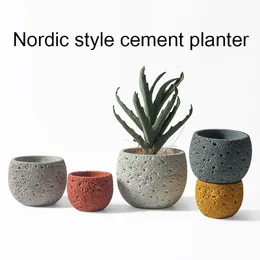 15cm Nordic Style Cement Flowerpot Simple Creative Pot Green Plant Flower Round Sandstone Mars Holes Ceramic 240127