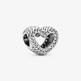 New Arrival 100% 925 Sterling Silver Snake Chain Pattern Open Heart Charm Fit Original European Charm Bracelet Fashion Jewelry Acc244m