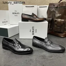 Berluti Herren Lederschuhe Oxfords Blauer Griff Formelle Lefu Laser Tattoo Goodyear Echte Außensohle Beliebte Rj