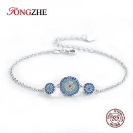 Bangles Tongzhe Evil Eye Pulseira Redondo Azul Zircon 925 Sterling Silver Charm Pulseiras para Mulheres Link Chain Jóias Shinee Kpop