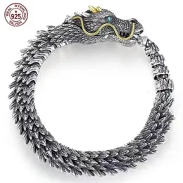 S925 Sterling Silber Fierce Dragon Armband Viking Domineering Black Gun Dragon Männer Armband Schmuck Armreif 18 20 22 23 24 cm 240201