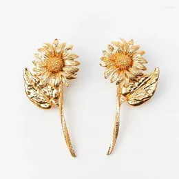 Dangle Earrings 2024 ZA Golden Daisy Flowers Shaped Metal Women Jewelry African Vintage Punk Statement Long Female