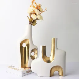 Vasos modernos vaso de cerâmica de dupla face escultura irregular decoração de casa artesanato ornamentos de mesa sala de estar