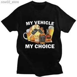 남자 티셔츠 내 차량 내 선택 인쇄 인쇄 재미있는 티셔츠 음주 운전 패션 짧은 슬리브 티셔츠 100%면 남성 여성 대형 스트리트웨어 Q240201