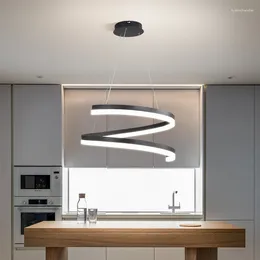 Lustres Nordic Espiral Acrílico LED Lâmpadas Pingente Preto para Cozinha Sala de Jantar Quarto Minimalista Suspensão Iluminação Decoração