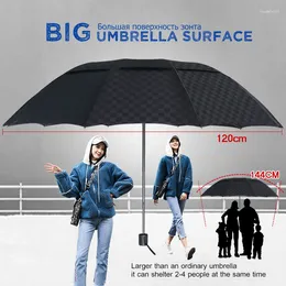Paraplyer dubbelskikt 3Folding Paraply Rain Women Män Big 10K Windproof Business Manlig Dark Grid Parasol Family Travel Paraguas