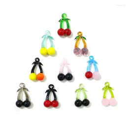 Dekorative Figuren, 2 Stück, seltener schöner Kirsch-Charm, Glas-Anhänger, bunte Mini-Frucht-Ornamente, kreative Mode, DIY-Frauen-Schmuckherstellung