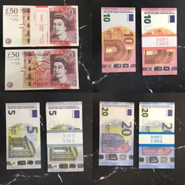 Prop Para Oyuncakları UK Euro Dolar Pound GBP İngiliz 10 20 50 Hatıra Sahte Notlar Çocuklar İçin Oyuncak Noel Hediyeleri veya Video Film 100 PCS/PACKCANM