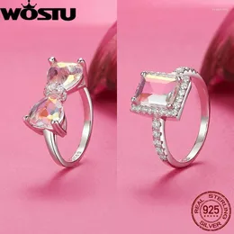 Cluster Ringe WOSTU Original 925 Sterling Silber Girlish Statement Ring Schmetterling Bogen Glas Für Frauen Luxus Party Edlen Schmuck