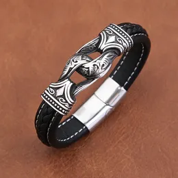 Vintage Viking läderarmband för män mode rostfritt stål träd av liv armband armband norrn norrmytologi smycken grossist 240130