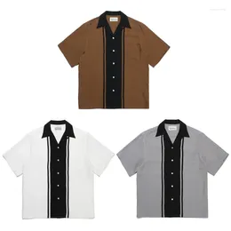 Мужские повседневные рубашки в стиле пэчворк с большой полосой WACKO MARIA, короткая рубашка, летняя мужская и женская гавайская пляжная рубашка высокого качества