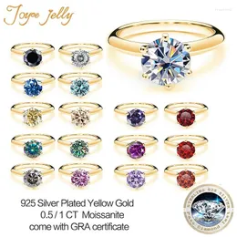 Cluster-Ringe JoyceJelly 0,5 ct 1 ct Moissanit Ring für Frauen Gelbgold Farbe Sterling Silber 925 Schmuck Hochzeit Verlobung Jahrestag