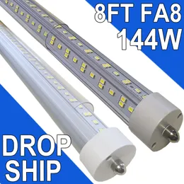 FA8 8ft LED -glödlampor, T8 8 fotkula för T12 -fluorescerande ersättning, 144W 1800lm 8 'LED -rör 96 "FA8 Enkel Pin, 4 rader LED -rörljus Super Bright White Barbershops Usastock