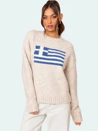 harajuku hip hop reknited mens womens sweater fashio flag girl pattern tops rose streetwear pullover 240201