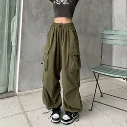 Calças femininas y2k casual carga mulheres 2024 cordão solto perna larga calças retas verão streetwear punk baggy sweatpants tecnologia