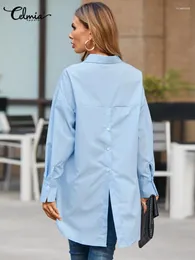 البلوزات النسائية Celmia Long Sleeve Tops Ladies Ladies Back Slit Blusas Mujer Fashion Chic Solid 2024 Summer Women Terts