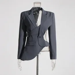 1000 XL 2024 스프링 가을 밀라노 런웨이 코트 재킷 긴 소매 옷깃 목 그레이 블랙 고품질 버튼 패션 여성 의류 OUFANM
