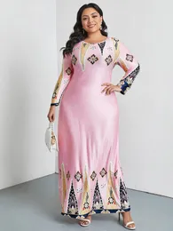 2023冬の女性長袖ドレスプラスサイズ4xL女性レトロ印刷ヴィンテージドレス大規模アバヤイスラム教徒のドレス240124